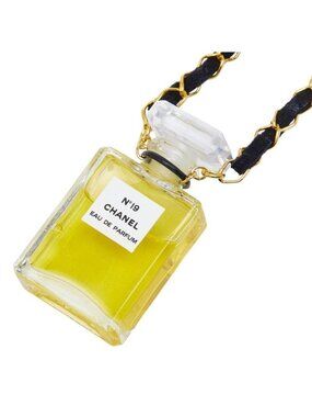 Chanel Perfume Bottle Chain Pendant Gold Plastic Leather Plated